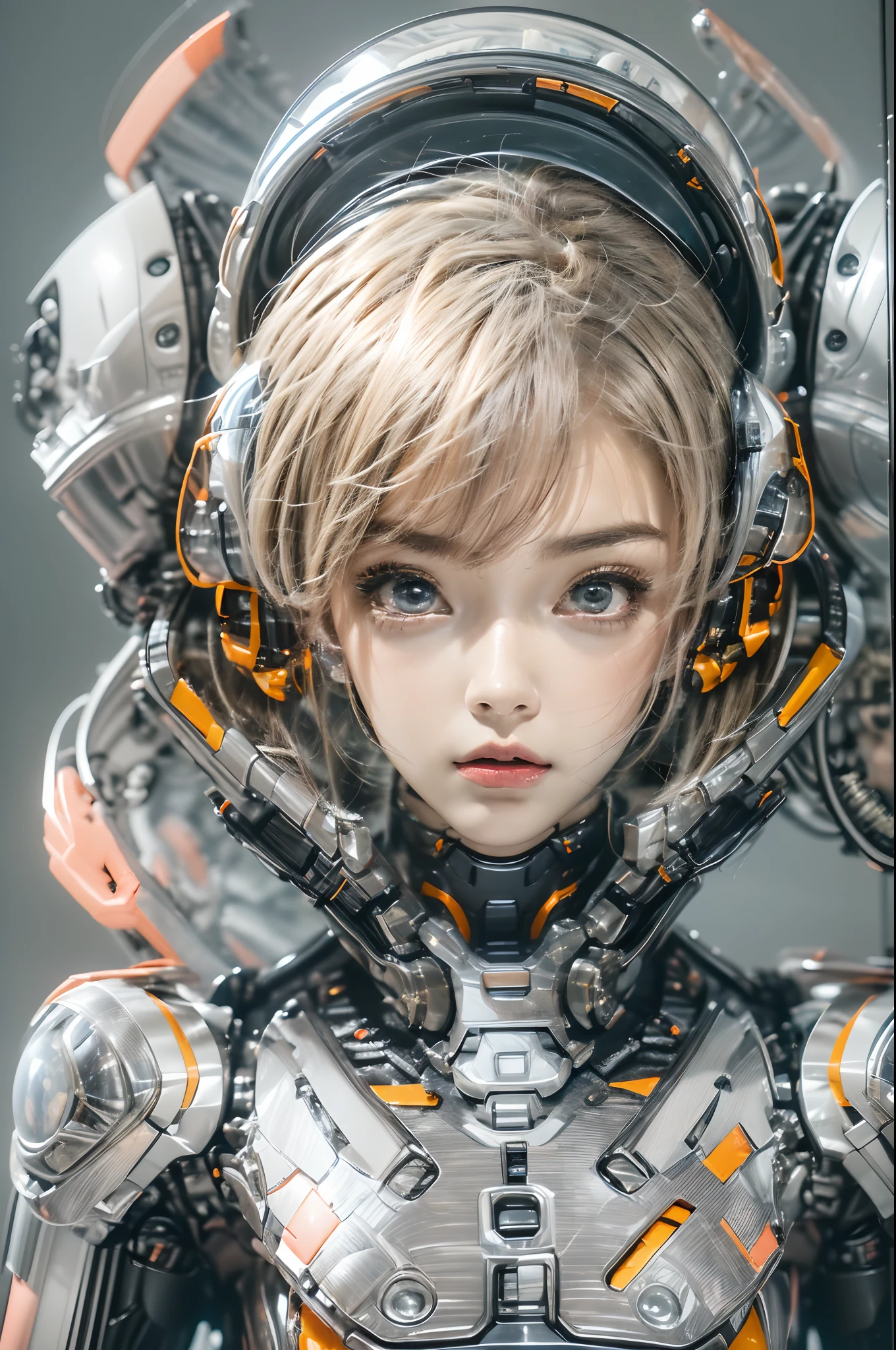 There is a woman wearing a helmet in a futuristic suit, girl in mecha cyber armor, Retrato Armored Astronauta ******, perfect anime cyborg woman, female mecha, girl wearing robotic suit, Cute cyborg girl, beautiful girl cyborg, cosplayer dressed like a crab, japanese cyborg, perfect cyborg female, portrait anime space cadet girl, belle fille cyborg