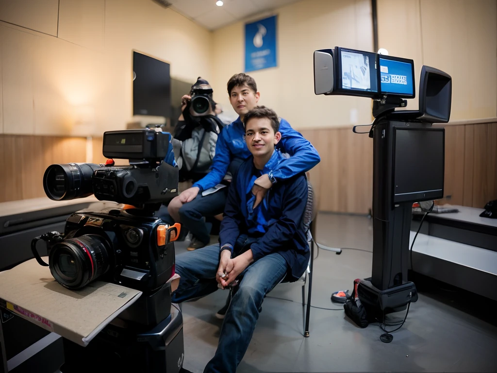 Two boys sitting on the camera platform