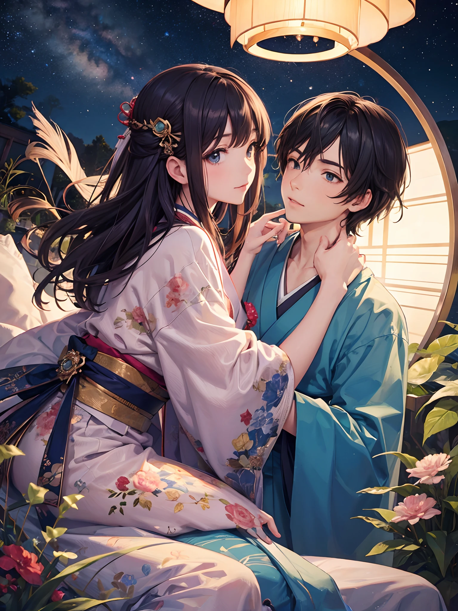 Young man in blue kimono