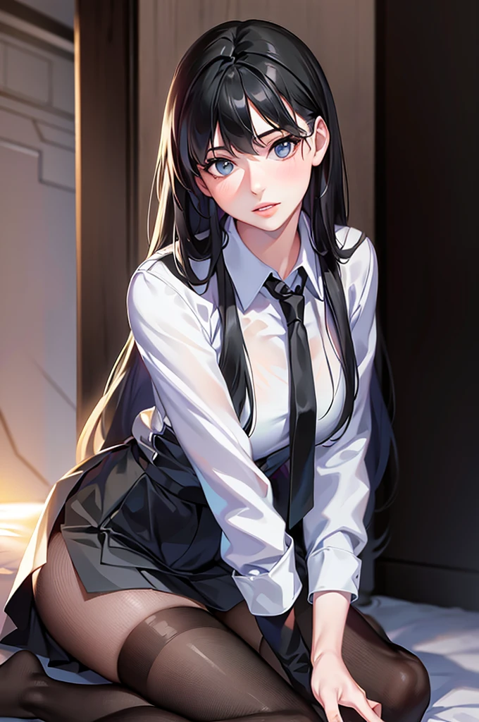 ((masterpiece, best_quality)), 1girl, (photorealistic:1.4),  solo, white_background, black_hair, long_hair,   zettai_ryouiki, skirt, ((full_body)),