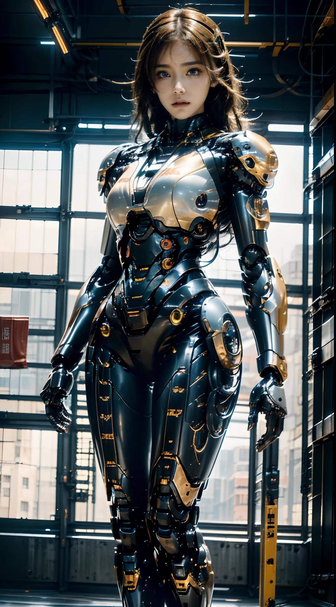 there is a woman in a futuristic suit posing for a picture, girl in mecha cyber armor, Cute cyborg girl, perfect anime cyborg woman, beautiful girl cyborg, perfect cyborg female, cyberpunk anime girl mech, an image of a beautiful cyborg, CGsociety masterpiece, perfect android girl, Cyborg girl, beautiful alluring female cyborg, cgsociety 8k