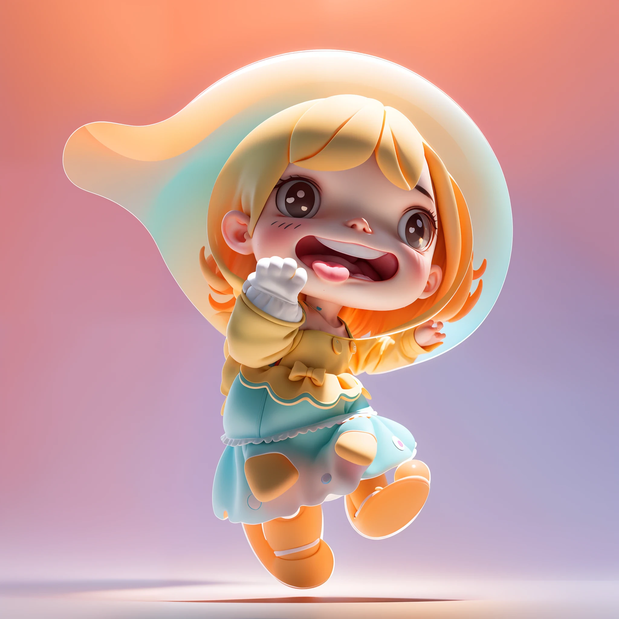 7-year-old girl who has brown, loose hair, who wears a yellow sweatshirt, desperate face, scream, space scenery