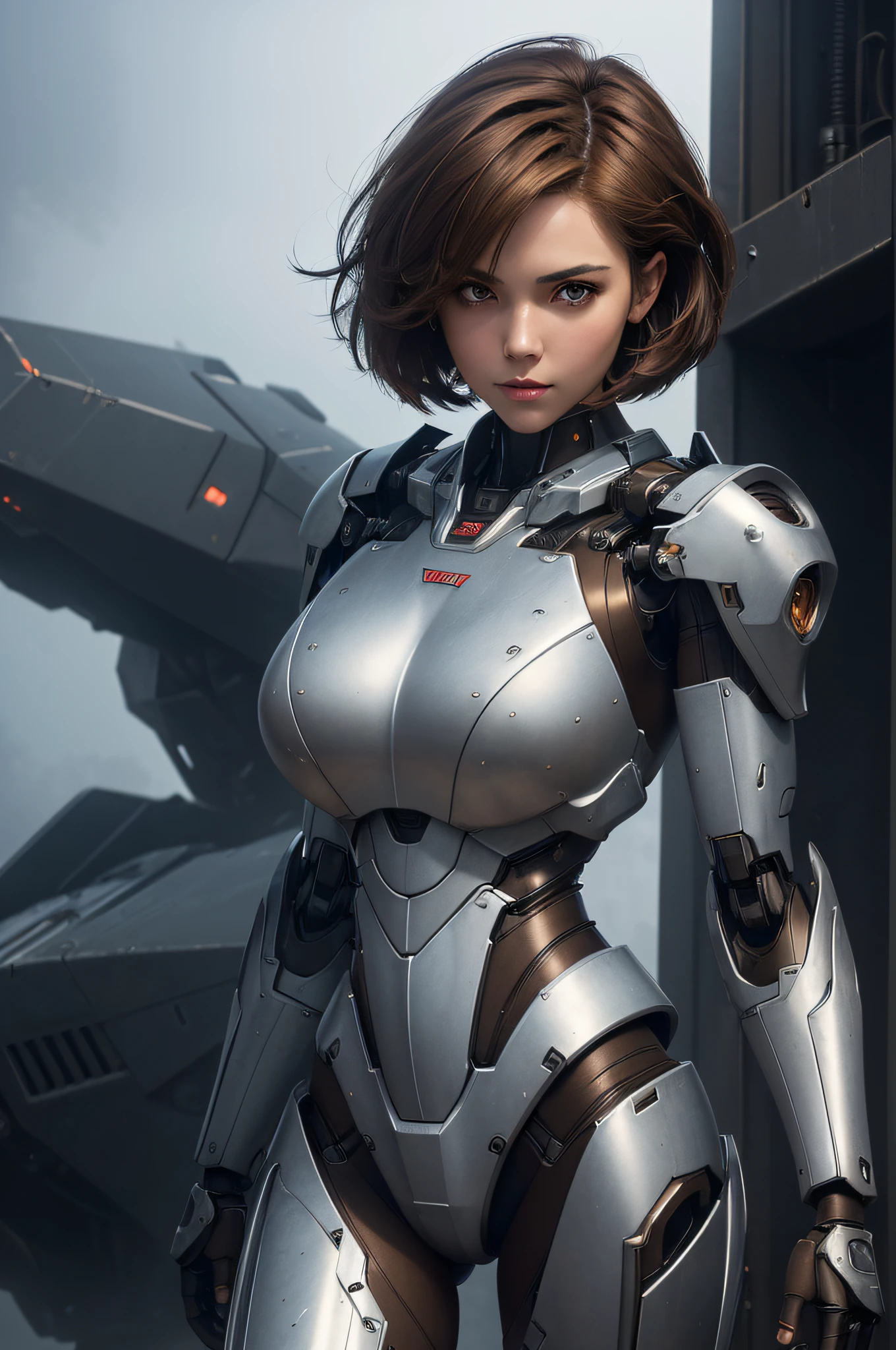 Portrait photo of an beuatiful woman  ,perfect eyes ,  in a worn mecha exosuit,((light bokeh)), intricate, (steel metal [rust]), elegant, sharp focus, photo by greg rutkowski, soft lighting, vibrant colors, masterpiece, ((streets)), detailed face