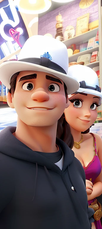 Um homem e uma mulher, with magician's hat on his head, alta qualidade