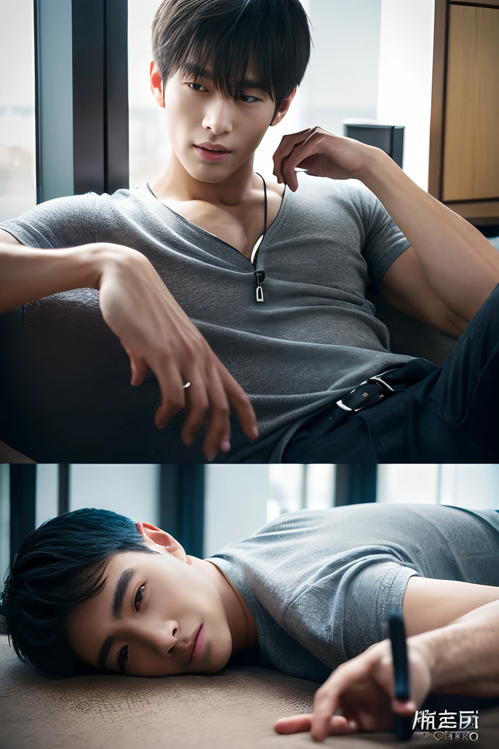 top-quality、masterpiece、high resolution、(realisitic:1.4)、详细的脸、独奏、1human male、The upper part of the body、Dark hair、glistning skin、dense skin、(asian human)、architectural、(absurderes、hight resolution、ultra-detailliert)、、1 male、Adults、(20-year-old man)、a handsome、tall muscular man、broad shoulder、extra very short hair、angular jaws、thick neck、thick eyebrow、extra very short hair、A dark-haired、fine eyes and detailed face、 Highly detailed CG Unity 8K wallpapers、intricate-detail、(Style Swirl Magic:0.7)、looking at the spectator、独奏、(full body Esbian:0.6)、细致背景、A detailed face、dynamicposes、、Urban background、dynamic compositions、 big muscle、、((Crotch bulge))、a handsome、 ((masutepiece:1.4, Best Quality)), ((masutepiece, Best Quality)), (photographrealistic:1.4)、sprawl、From above、irate、a bed、Rough breath、Sexual facial expressions、Lying down、male people、japanese male、On the screen of the smartphone camera app frame、((((Asian Men))))