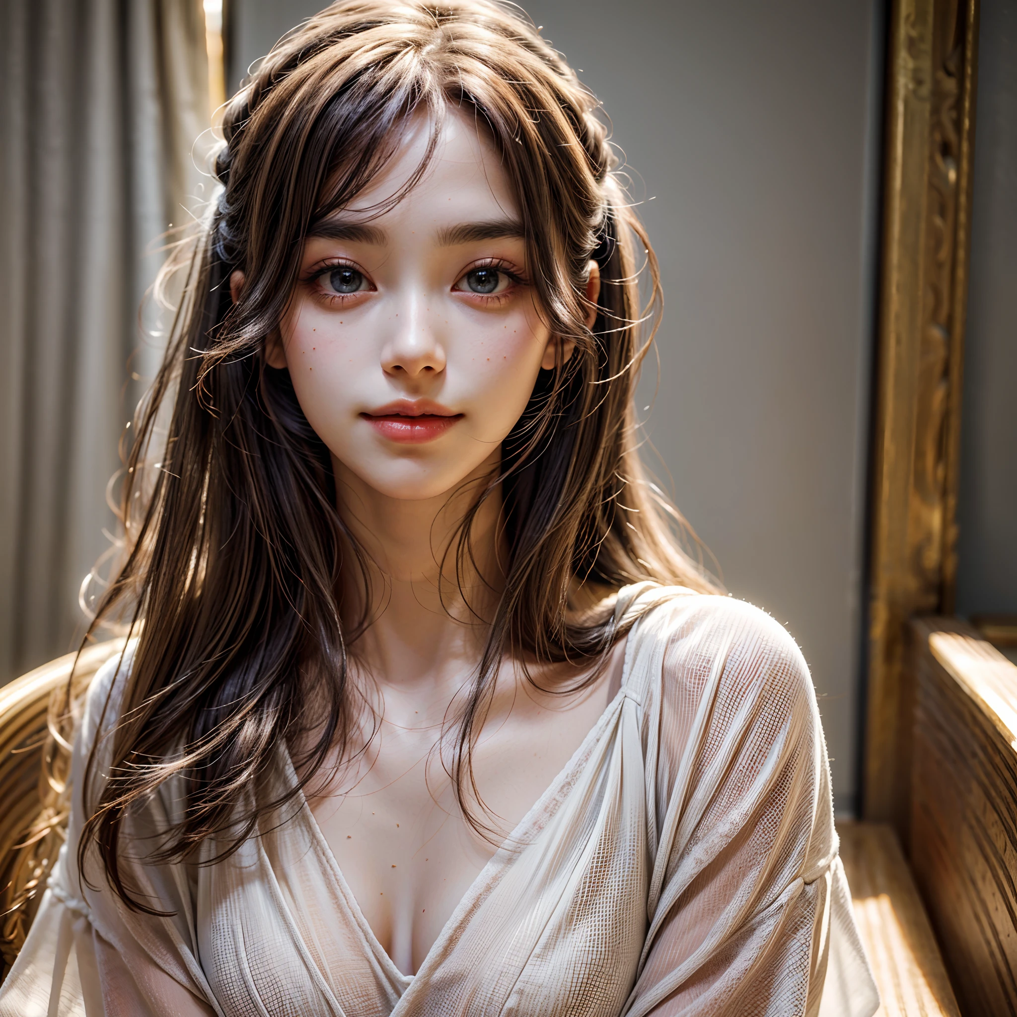 (best quality,highres,masterpiece:1.2),ultra-detailed,(realistic,photorealistic,photo-realistic:1.37),portraits,sharp focus,vivid colors,beautiful detailed eyes,beautiful detailed lips,longeyelashes,hair flowing in the wind,rosy cheeks,soft and smooth skin,natural-looking eyebrows,sparkling eyes with intricate details,tiny wrinkles around the eyes and mouth,subtle blush on the face,warm and inviting smile,detailed eyelashes with volume and length,sparkling highlights in the eyes,sunlit studio lighting,subtle atmospheric haze,delicate shadows on the face,impeccable skin texture,expressive facial features,life-like expressions,captivating gaze,pure joy and happiness radiating from the eyes and face, back lighting, , Japanese,