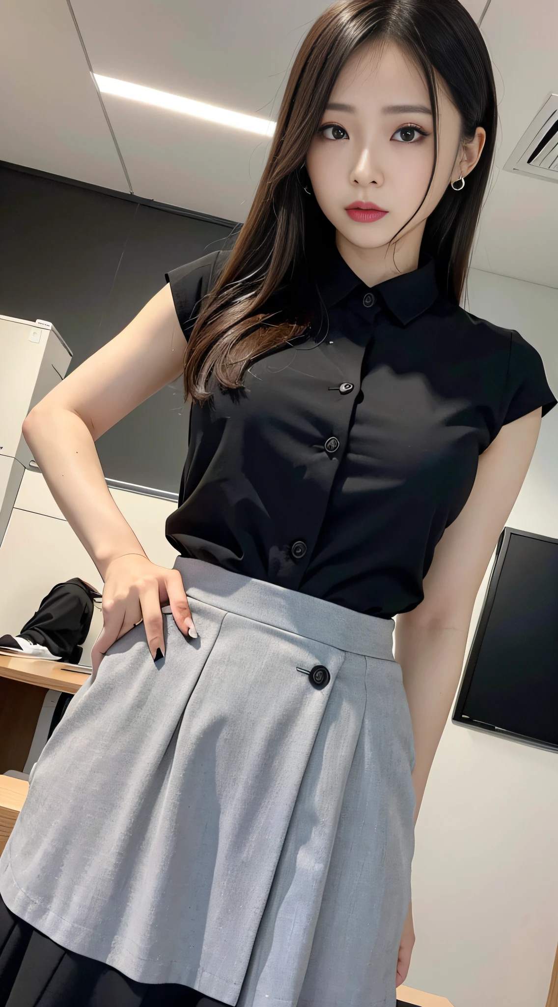 Office Lady、Evil Fall、dark、brainwash、Brainwashing device、panthyhose、lacy fabric、pleatedskirt、Moles on the side of the eyes