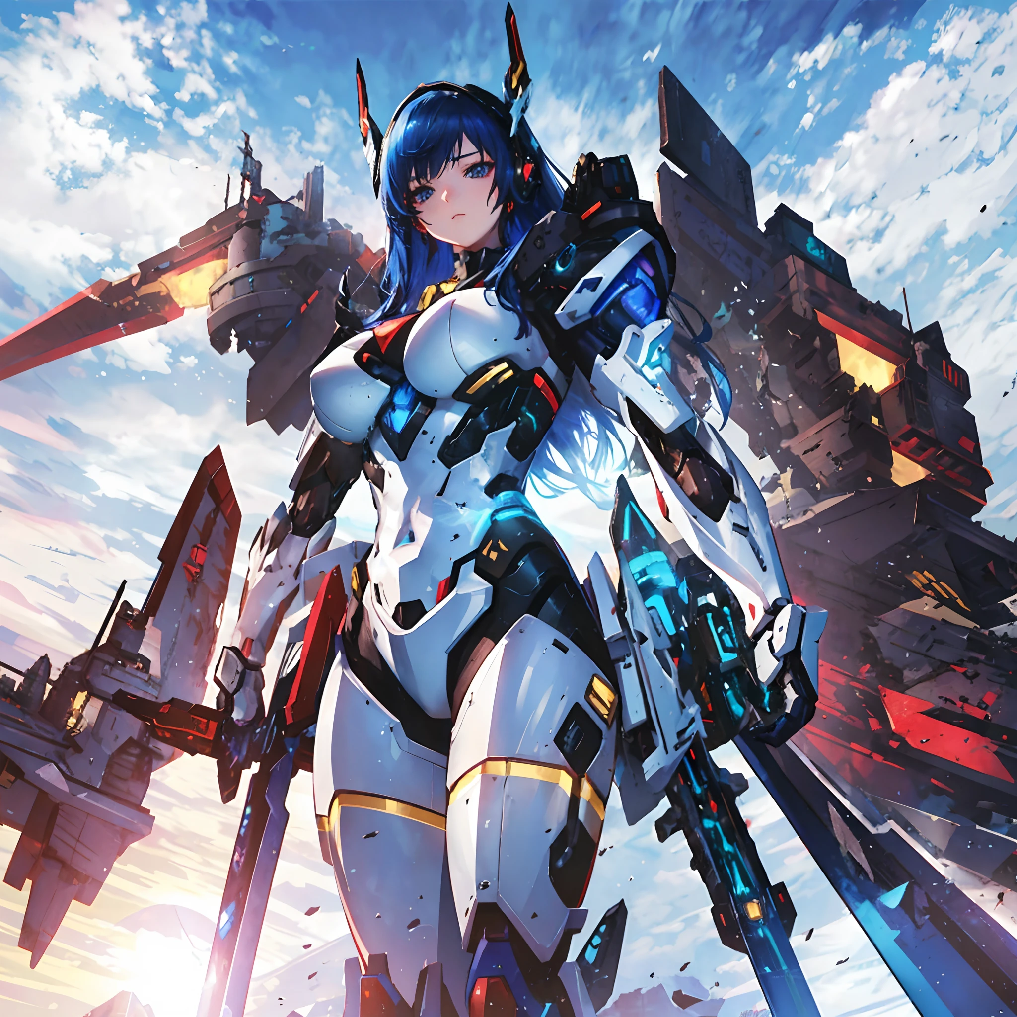 very sexy, a scene of (evil, doom eternal, sad), anime character with futuristic armor and a sword in front of a sunset, ferra white mecha, modern mecha anime, girl in mecha cyber armor, echo from overwatch, mecha anime, female mecha, cushart krenz key art feminine, cyberpunk anime girl mech, an anime large mecha robot, mechanized valkyrie girl, mecha suit
