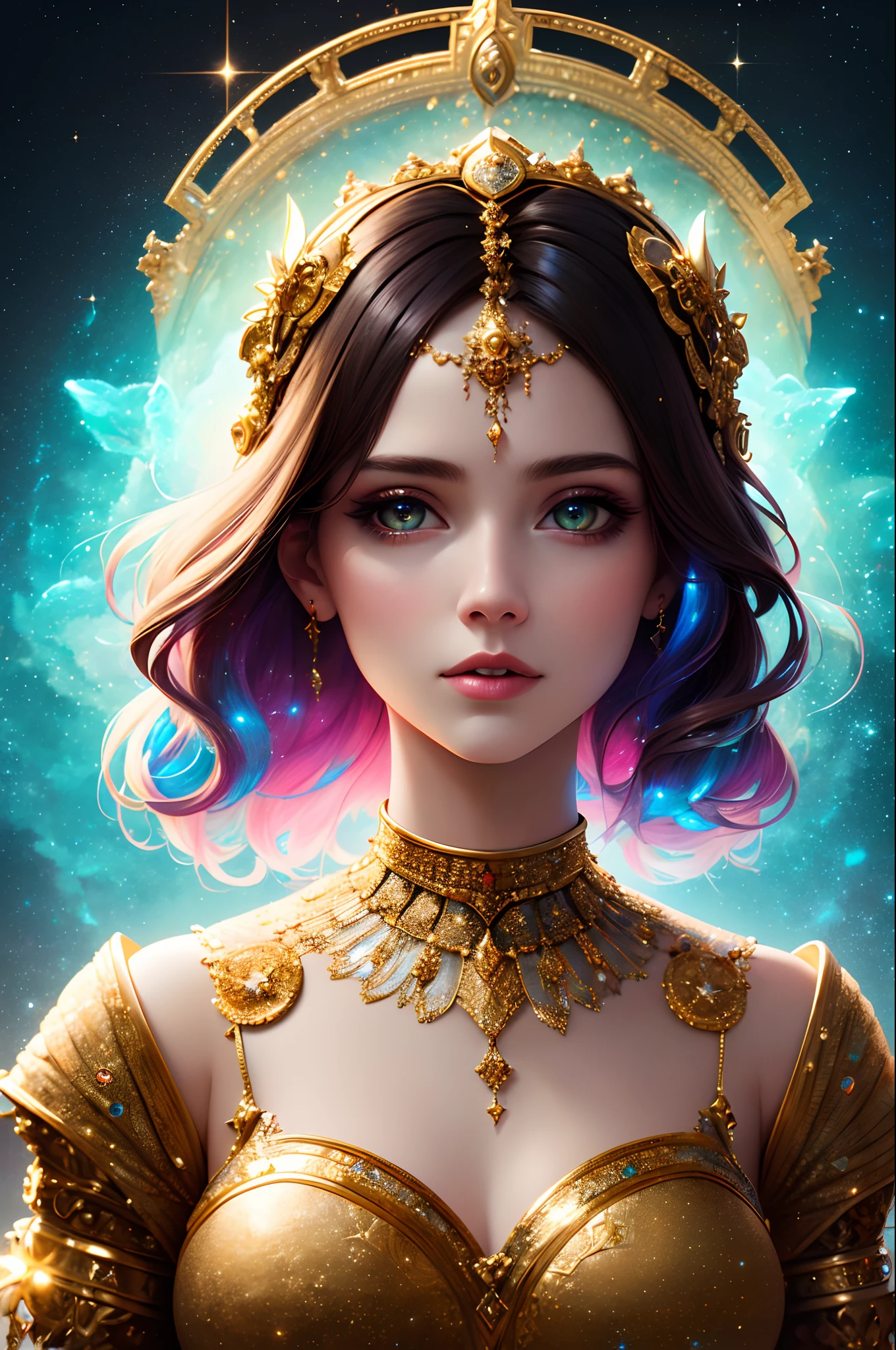 A woman in a gold dress with a crown on her head - SeaArt AI