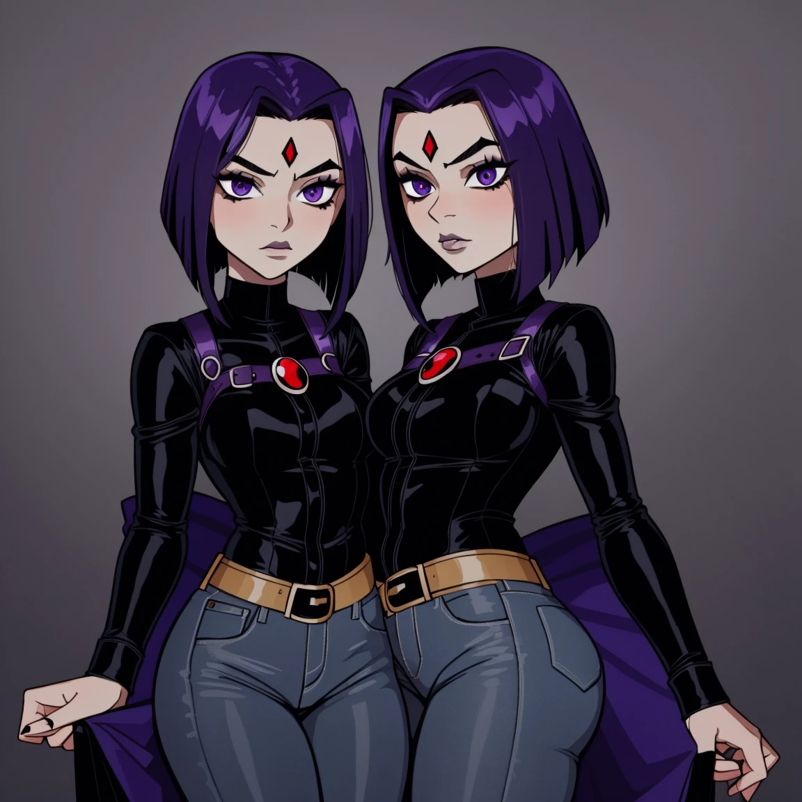 Raven, teen titans, maid outfit, jeans, jeans, jeans, nice ass, goth girl, autumn forest background, detailed, detailed, detailed, beautiful, detail, goth girl, masterpiece, purple clothes, red jewel centre head, dark night background, gothic, goth, goth, detailed, goth girl, piercings, detailed face, looking viewer, raven, (Dark eye shadow) dark eye shadow, black eye shadow, maid outfit