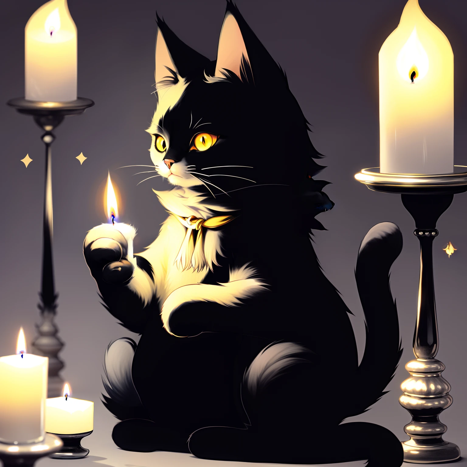 there is a cat with a candle in its hand, cat witch, witchy, anthro cat, an anthro cat, commission for high res, fursona, furry art commission, female anthro cat