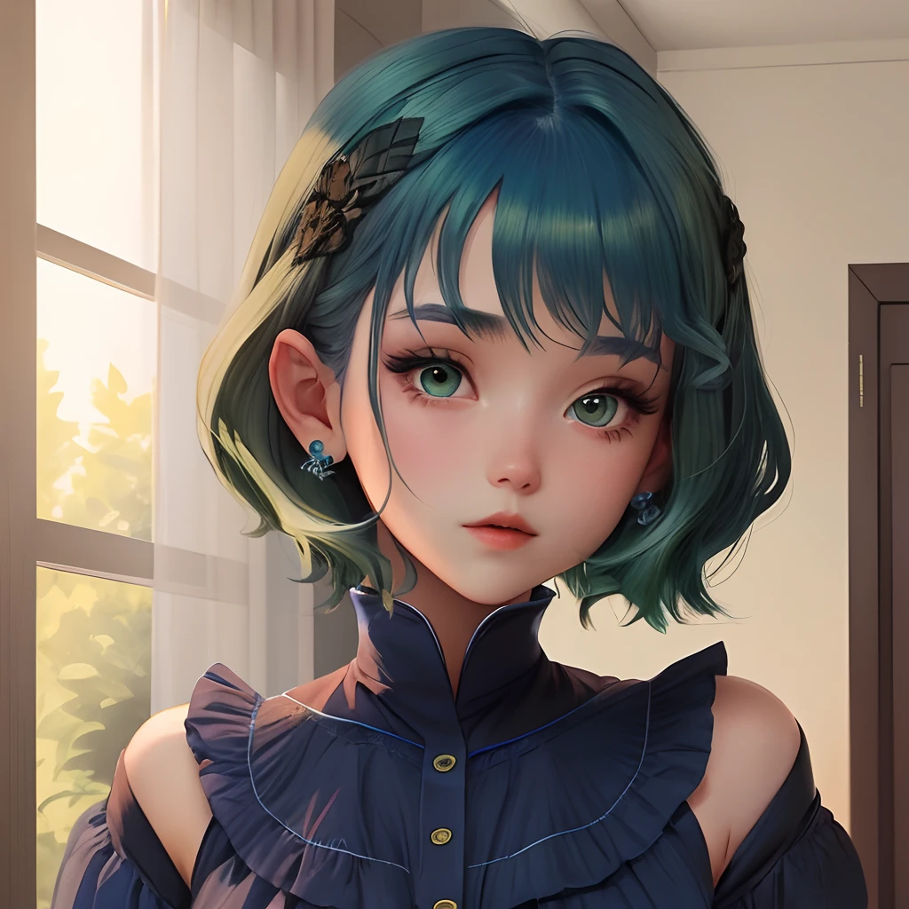 Girl dark blue,green hair