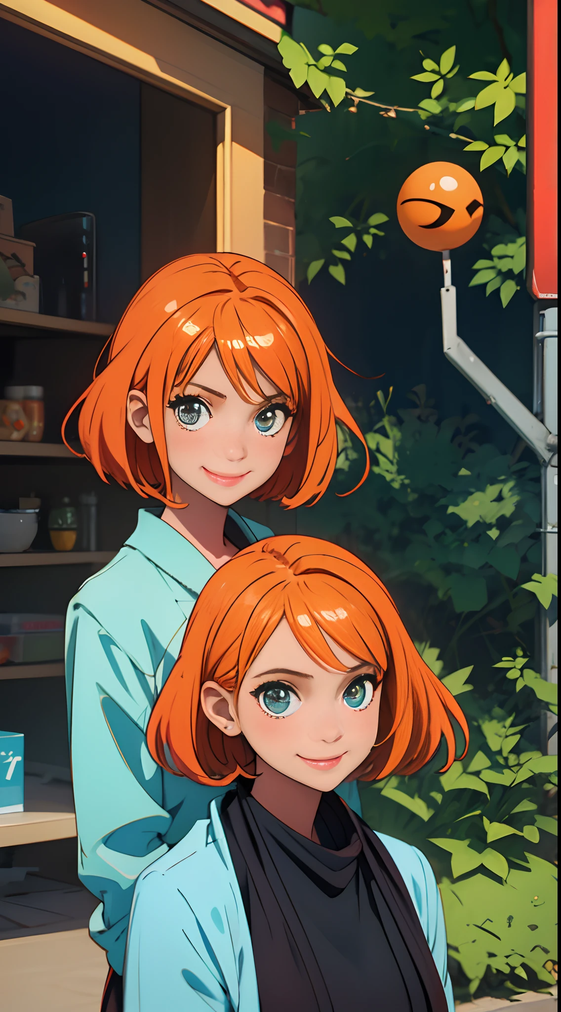 Orange hair、Straight Bob、Aimei、college girls、onepiece、hair pin、a smile