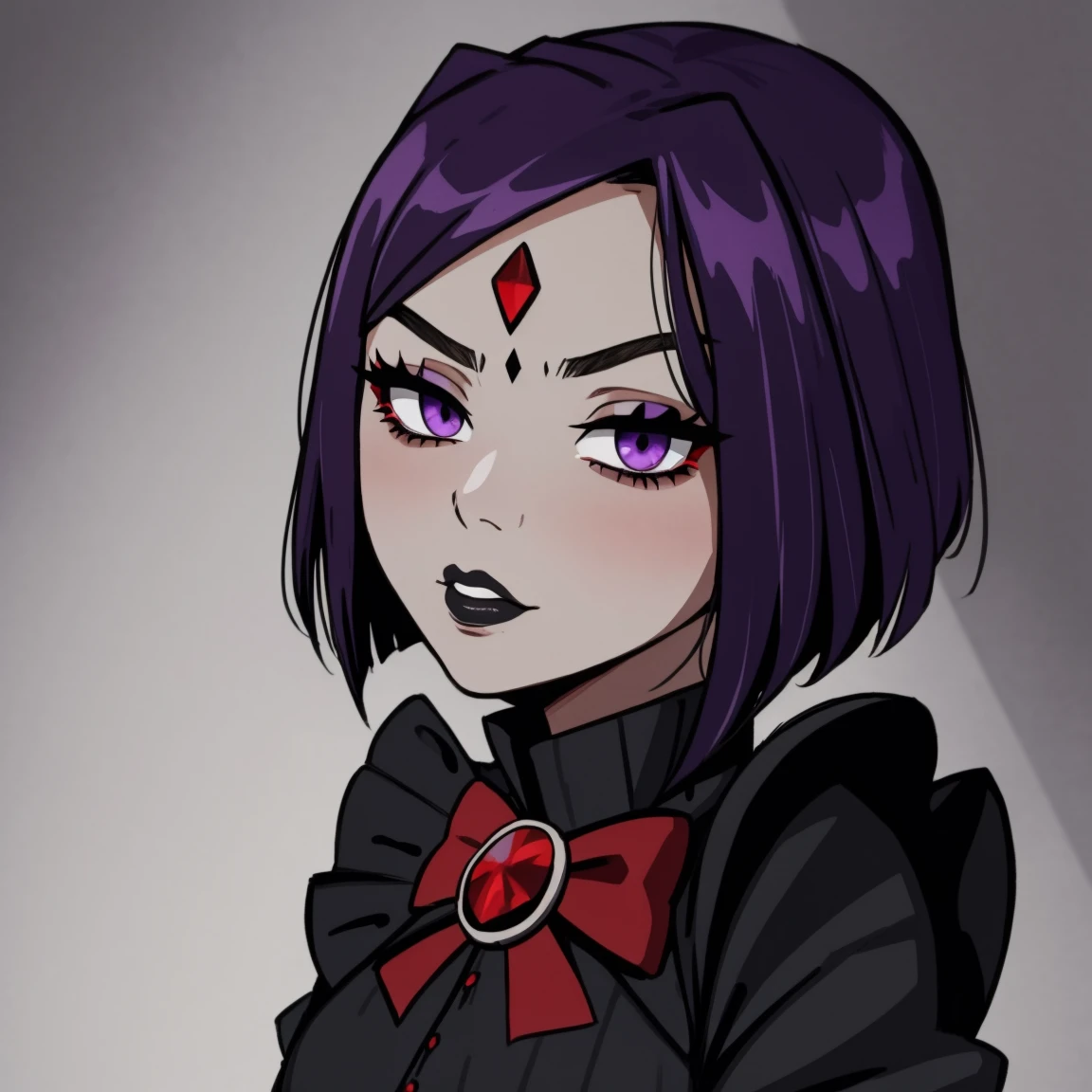 Raven, teen titans, maid outfit, maid outfit, maid outfit, maid outfit, nice ass, goth girl, autumn forest background, detailed, detailed, detailed, beautiful, detail, goth girl, masterpiece, maid outfit, red jewel centre head, dark night background, gothic, goth, goth, detailed, goth girl, piercings, detailed face, looking viewer, raven, (Dark eye shadow) dark eye shadow, black eye shadow, maid outfit