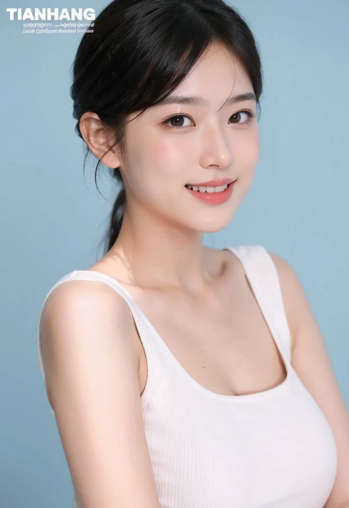 Innocent 20 year old girl、((White tank top, Dramatic poses)),Smile,short-cut,Natural park、Raw photo, (8K、top-quality、masterpiece:1.2)、(intricate detailes:1.4)、(Photorealsitic:1.4)、octane renderings、Complex 3D rendering ultra detail, Studio Soft Light, Rim Lights, vibrant detail, super detailing, realistic skin textures, Detail Face, Beautiful detail eyes, Very detailed CG Unity 16k wallpaper, make - up, (detailedbackground:1.2), shinny skin, Full body、cleavage of the breast,((Standing with hands folded behind your back、Leaning forward、Angle from above))
