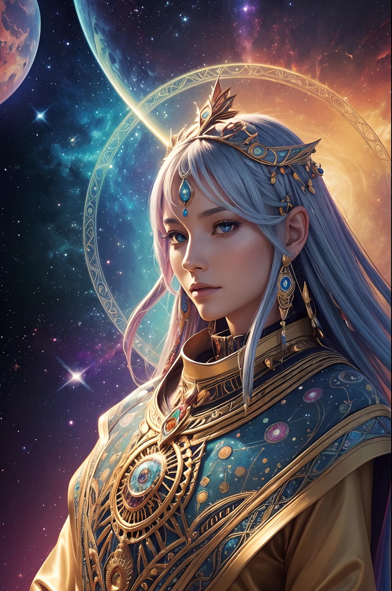 (High quality,Realistic,nffsw,masutepiece:1.2),Extraterrestrials,Arcturian,Realistic depiction,Highly detailed (The face of the Arcturians,Body of Arcturians,exquisite features),Vibrant colors,galaxies background,Metatron Mandala,Detailed mandala design
