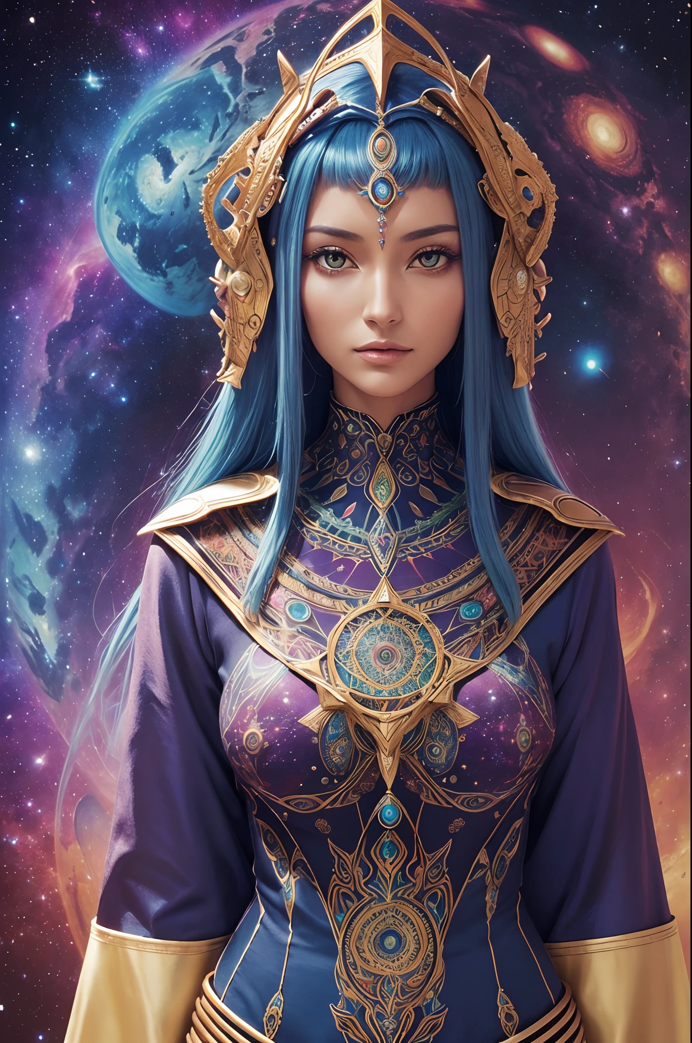 (High quality,Realistic,nffsw,masutepiece:1.2),Extraterrestrials,Arcturian,Realistic depiction,Highly detailed (The face of the Arcturians,Body of Arcturians,exquisite features),Vibrant colors,galaxies background,Metatron Mandala,Detailed mandala design
