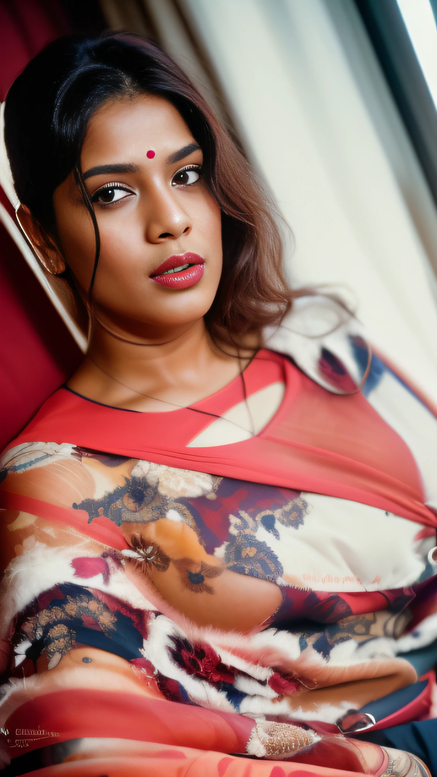 (editorial photograph of a young Indian women in red lips), karla ortiz, (highly detailed face:1.4) (smile:0.7) (backround 5 star hotel , moody, private study:1.3) POV, by lee jeffries, nikon d850, film stock photograph ,4 kodak portra 400 ,camera f1.6 lens ,rich colors ,hyper realistic ,lifelike texture, dramatic lighting , cinestill 800, realistic, nacked big boobs actress, karla ortiz, posing!!, candid picture, by Max Dauthendey