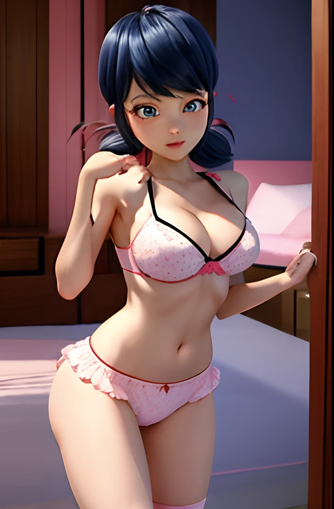 ladybug, , twintails, pink underwear, big boobs, pink panties