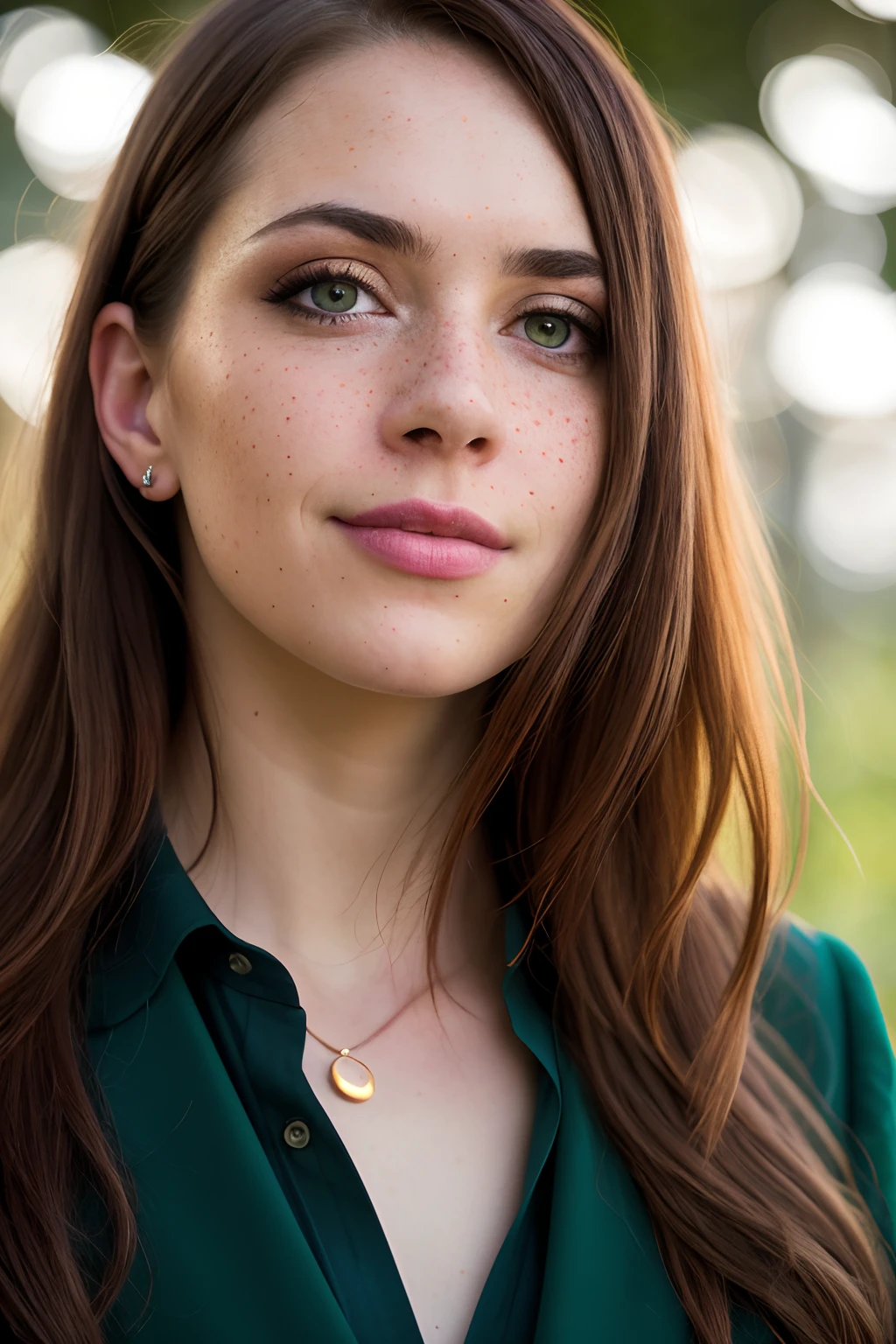 closeup portrait of beautiful women, (bright side light rim light:1.2), deep dark shadows, dramatic camera angle, high contrast color grading, (masterpiece:1.2), (photorealistic:1.2), (bokeh:1.2), (best quality), (detailed skin:1.2), (intricate details), (8k), (HDR), (cinematic lighting), (sharp focus), long red hair, dark green eyes, freckles, light smile,