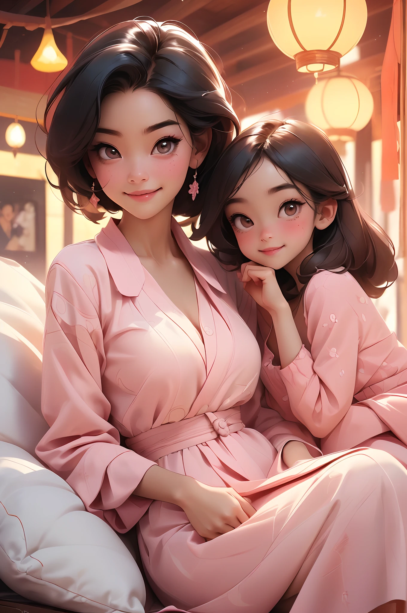 (Photorealistic: 1.4), Masterpiece, 超高分辨率, RAW photo, Best quality, (smiling with teeth: 10.0), (Sexy: 1.4), RAW photo, Beautiful wife and children in Japan, (Small face: 3.0), (Cute: 3.0), (Blush pink: 3.0), (Sagged Eyes: 5.0), (Large, Round eyes: 3.0), (Moisturized Eyes: 3.0), ( Upper eye on camera: 3.0), Figure-of-eight,Double eyebrows, Fair skin after makeup, Short hair, Lying on her back in bed,02