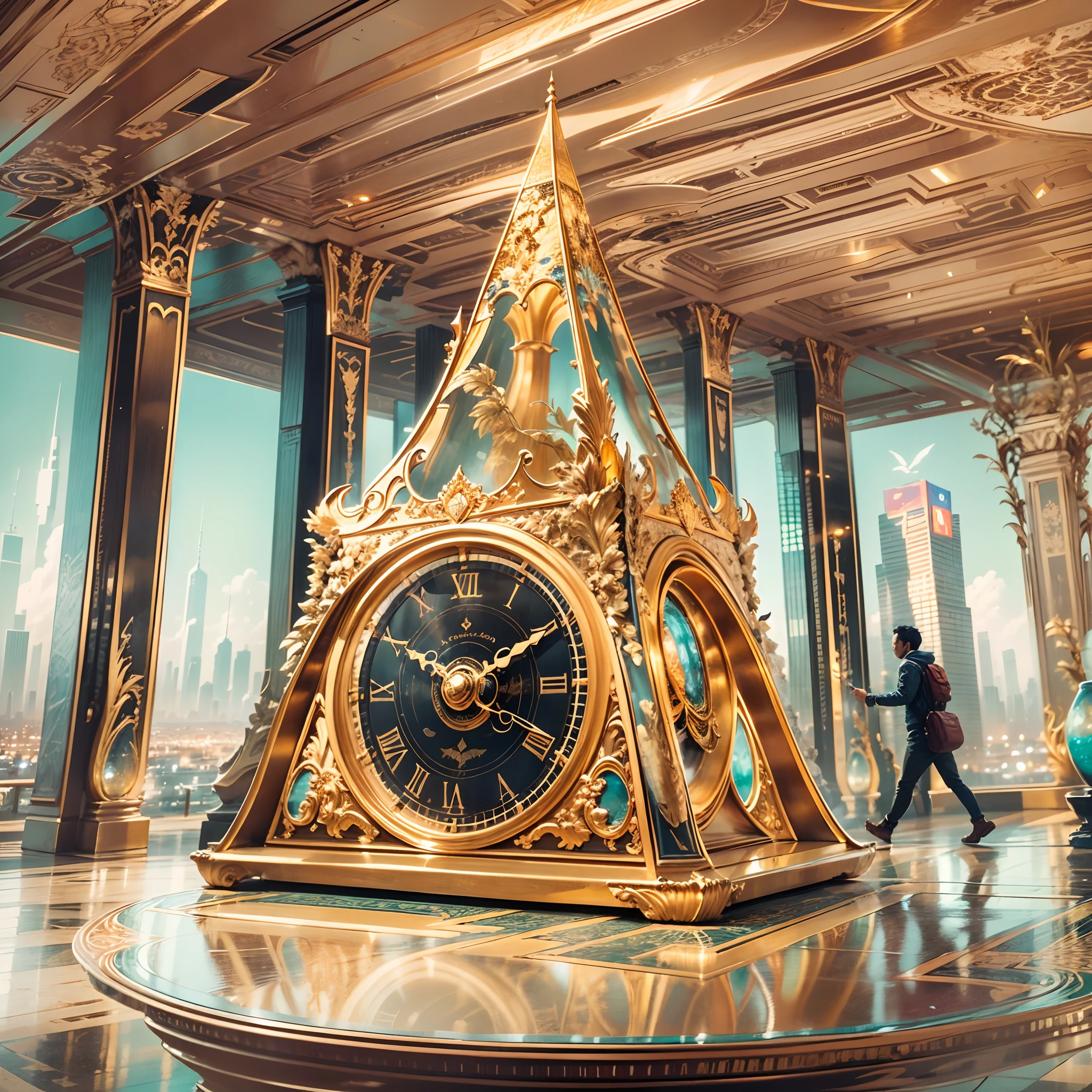 Huge golden table clock,Golden Wheel,Diamond gemstone decoration,Diamond dial,Located in the very heart of the luxurious gold city,Drive the city of Dubai through the desert,Enter a fascinating vision of the future through captivating futuristic imagery of the city of Dubai.,The towering giant skyscraper is decorated with gold ornaments and a smooth glass curtain wall,pierce the sky, The vibrant lights of the city that never sleeps. In the midst of a bustling cityscape, An iconic giant pyramid-style high-tech building, Its architectural marvels are enhanced in a futuristic style. The city is full of life,Full of life。,Full of life。,Full of life。,Full of life。,Full of life。,Full of life。,Full of life。,Full of life。,Full of life。,Full of life。,Full of life。,Full of life。,Full of life。,Full of life。,Full of life。,Full of life。,Full of wealth。,Full of luxury。,Full of technology。。, State-of-the-art technology blends seamlessly with traditional Arabian luxury urban structures. This stunning work of art, Wear a gorgeous Arabic burqa,Arabian beauty covered in a golden veil,Standing on Balcony,Watch the magnificent city use Pixai to bring powerful AI models to life, Show the limitless creativity and possibilities of our imagination. Experience the future of the cityscape at Pixai,Immerse yourself in a visionary world of art,Perfectcomposition,the detail,The light and shadow work best,HighestQuali,This CG-rendered realistic painting gives a grand scene and visual impact,Let the viewer feel a wonderful and magnificent sci-fi world。Epic,detail-rich,It forms a spectacular sight,Use Pixai to bring powerful AI models to life, Show the limitless creativity and possibilities of our imagination. Experience the future of the cityscape at Pixai,Immerse yourself in a visionary world of art,the detail, Masterpiece, Best quality, 8K, (Oily skin, cell-shaded:1.3), line art in colour, (The art of Maciej Cuciara:1.15), art of greg rutkowski,Intricate details, finetextures, Surreal,Perfectcomposition,A detailed,Cinematic texture,realisticlying,photorealestic,HighestQuali,,Version tone mapping, highly detailed, Smoothness, Sharp focus, Beautiful illustration, Epic effect,photore, The light from the back window is backlighted, 动态照明, Mist, 复杂, filmgrain, professinal,,Volumetriclighting, subsurfacescattering, Good highlights, Good shadows, cinematic ligh,Beautiful studio soft light,rim-light,ellegance,beatiful background,rendering by octane,HR Giger style,8K,top Quority,tmasterpiece,illustratio,smooth and beautiful,highly detailed,CG wallpaper,(realisticlying,Fidelity:1.37),outstanding,Exquisite details,tmasterpiece