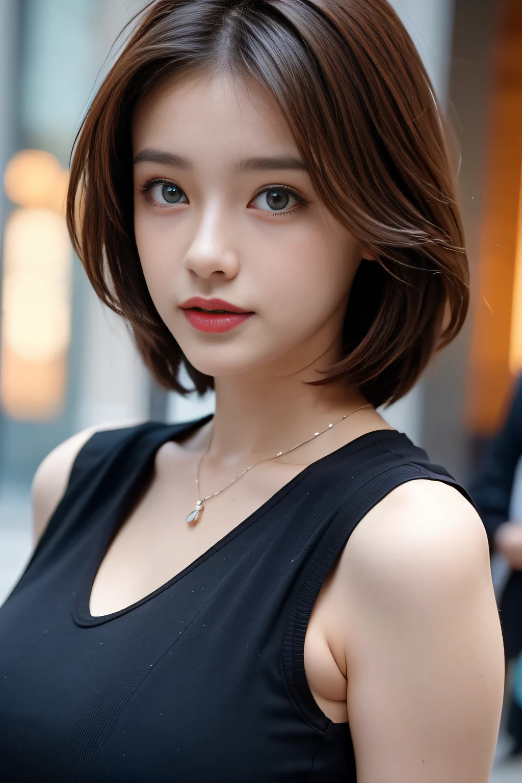 （1个Giant Breast Girl，tmasterpiece，（long legged，Long legs），best qualtiy，Hyper-detailing，illustratio，Fine and detailed eyes and detailed face） allure：brunette color hair，Natural makeup，Random color clothes（Brown Eye：1.05），Round chest，looking at viewert，独奏，A MILF，Military Office Background, (close up)