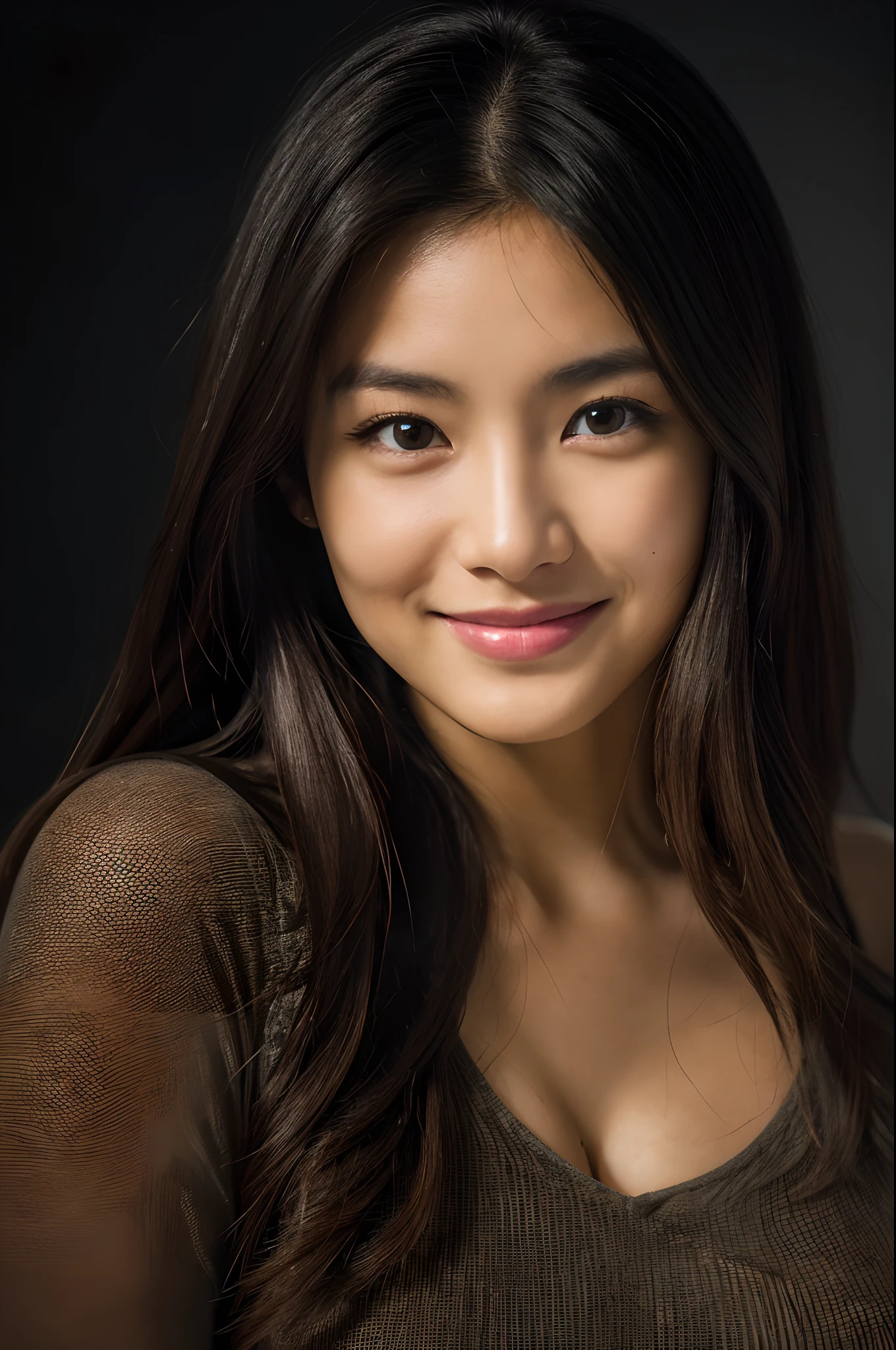 highest quality, epic realistic, ((in the pitch black darkness :1.4)), ((portrait:1.5)),(background: dark ) high contrast ,glorious picture, lowest lux, lighting face, she's comfortable, wearing nothing, , looks incredible, (8k, Raw photo, Highest quality),(epic realistic:1.5), a woman, face,(detailed eyes:0.8),(looking at the camera:1.4), (Highest quality), ( high contrast, deep shadows),Intricate details,cinematic,((skin:1.4)), (long dark hair:1.3), long hair, messy ,(Hdr:1.5),Detailed, colors, Superior quality, Masterpiece, Raw Photo (20-year-old, looking at viewer), beautiful, (wearing plain yellow shirt,), perfect, natural, perfect composition, portrait, perfect face, smiling expression, Captivating eyes, Bright details, Tight lips, (High Skin Detail),, (blue tint: 0.6), (sale: 0.8), (bloody: 0.7), Key lighting , (backlight: 0.5), Medium depth of field, Canon 5d, 50mm lens, f/4 apertures, (Ultra-detailed, Complex detail), sharp focus, soft colors, 8k, Absurd, 80mm, dark background, photography, smiling, pinay, filipina, medium boobs,