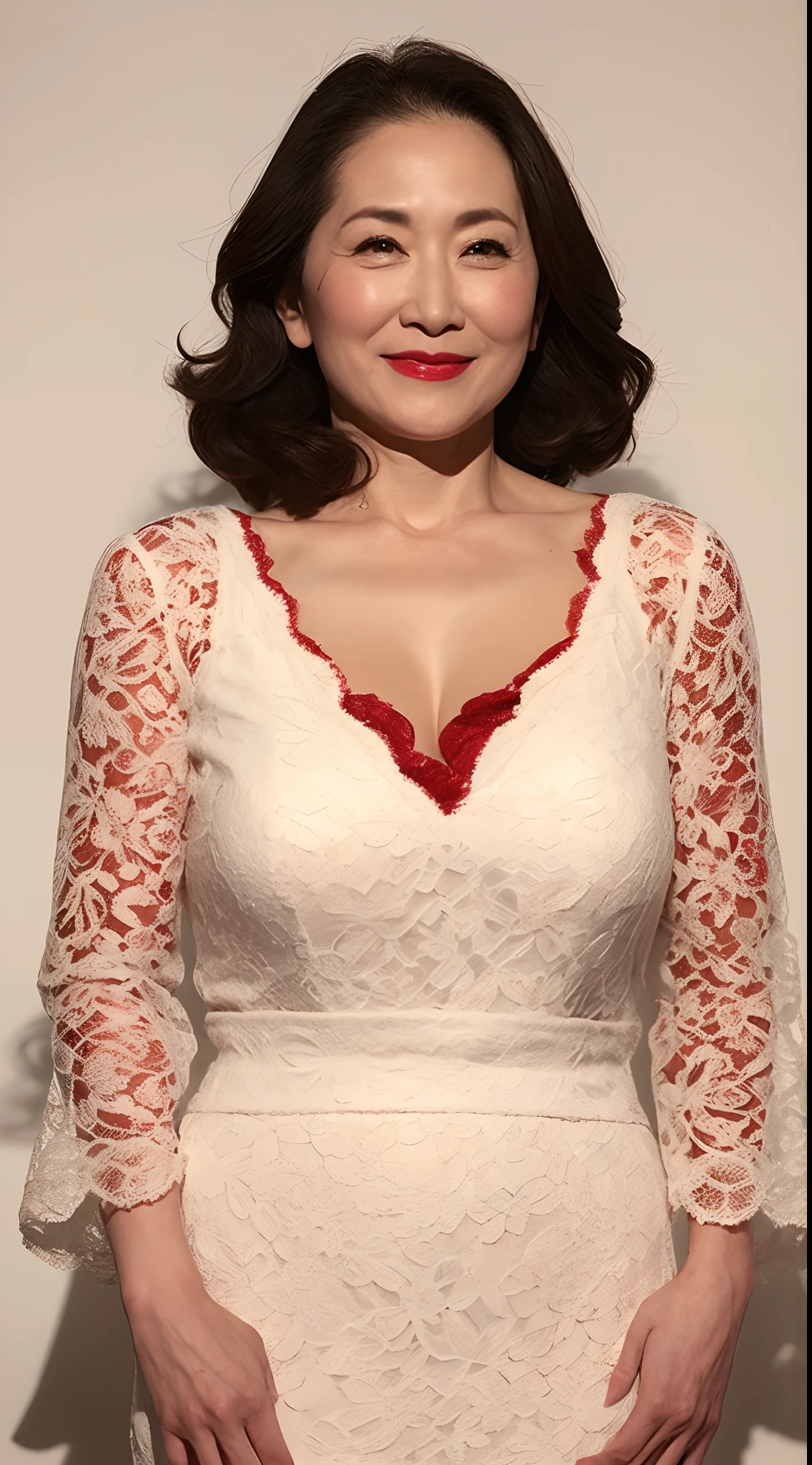 Remove Background, gravure, Correctly depict lips, red lipsticks, from the chest up, masutepiece, Best Quality, Ultra-detailed, Photorealistic, super detailed skin, Perfect ???????, (1 japanese mature woman), (Solo), 90 years old, Large breasts, Mature Woman Politician, glamor, A sexy, Chromo-white skin, Looking at Viewer