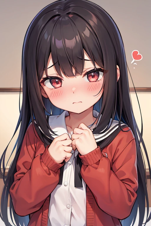 one girls、A dark-haired、Pattsun bangs、bobhair、red blush、embarrassed from、Disgusting、tiresome、Putting up with