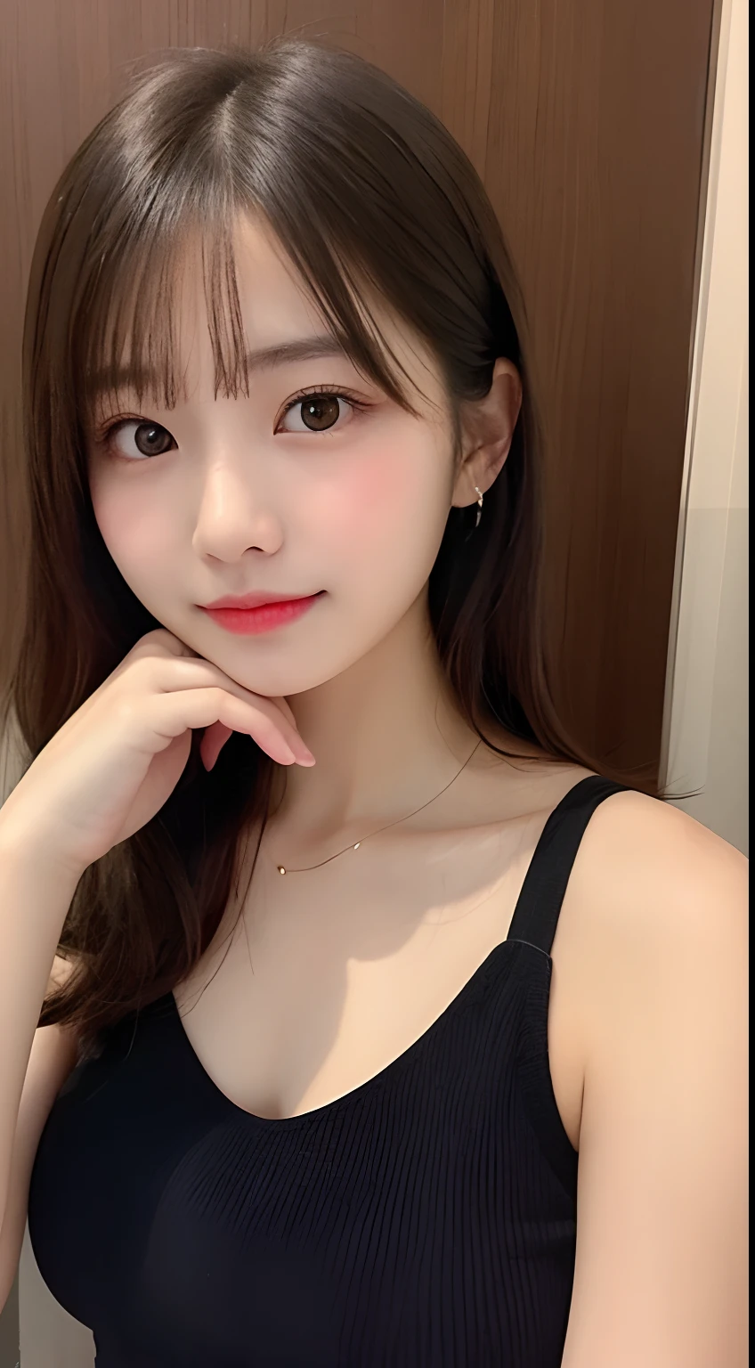 table top, highest quality, shape, Super detailed, finely, High resolution, 8k wallpaper, 完璧なダイナミックな構shape, beautiful and detailed eyes, Gorgeous and stylish black fluffy latest Tokyo winter clothes,ランダムなcute髪,small breasts,natural color lip, bold sexy pose,smile、20 year old girl、cute、sexy shot looking at camera,Always blur the background,perfect and beautiful face,Take only the face,beautiful and detailed face、slim face and style,Big eyes、Do gal makeup,real photos
