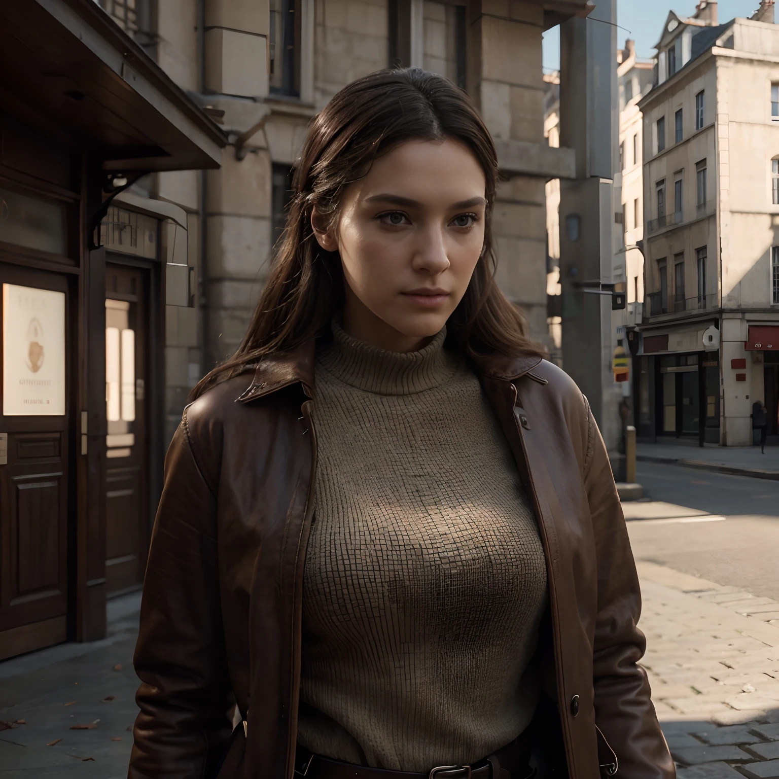 Full depiction of an overly realistic man in a brown leather coat, Pantalon en jean, Boutons de manchette en or, Realistic Photography, Contexte du parti, intricate complexity, rendu non Unreal Engine, Realistic photos, ultra HD, Realstic, couleurs vives, A very detailed document, Conception UHD, photographie, at a distance, Composition parfaite, Beautiful octane ratings, detailded, Complexe, intricate and detailed, Faites tendance chez ArtStation, 8K Fine Art Photography, photorealistic concept art, soft natural volumetric cinematic perfect light