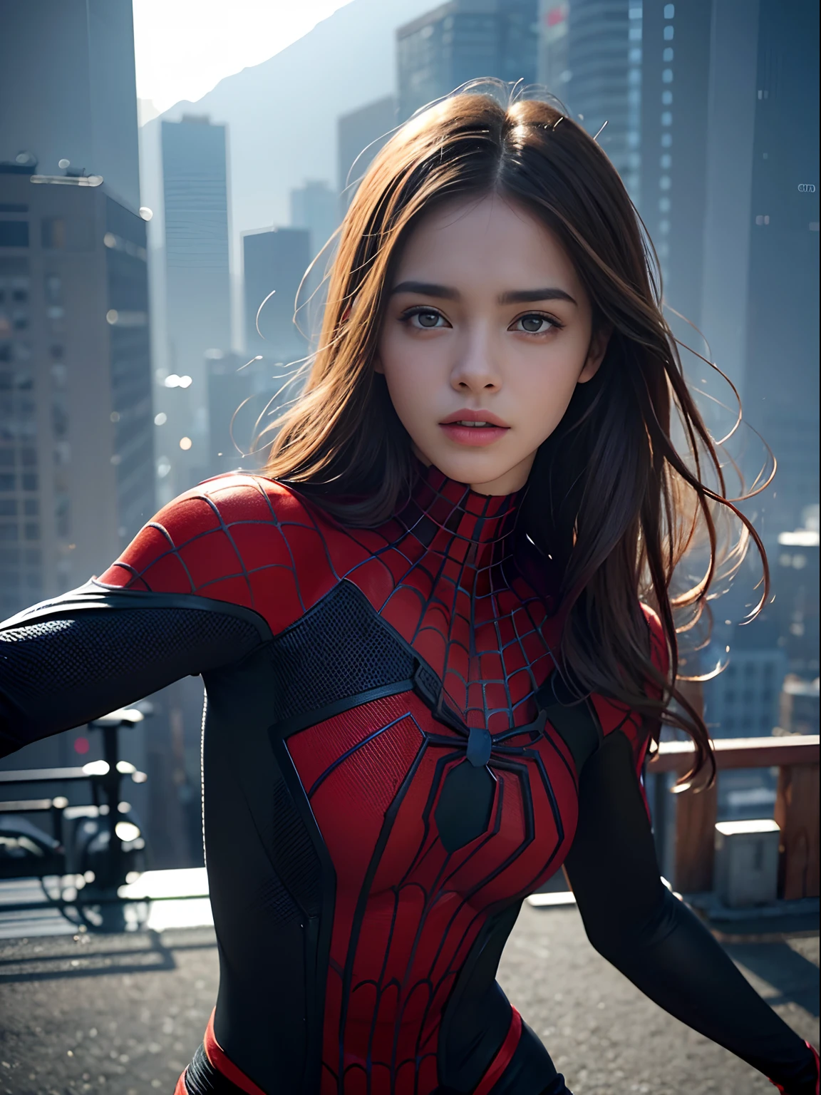 A woman in Spider-Man's costume showing her back