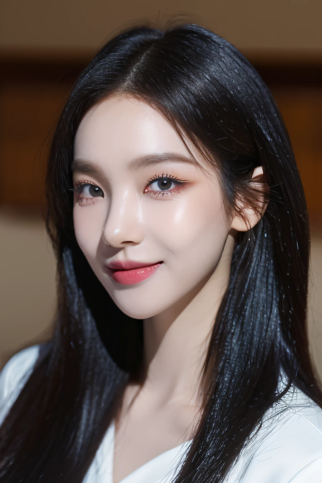 (realistic, photo-realistic:1.37),(8k, RAW photo, best quality, masterpiece:1.2), cute, ultra-detailed,heart-shaped pupils,physically-based rendering, ultra high res, kodakvision color, shot on Arricam LT Camera, bokeh, sharp focus,
looking at viewer,photorealistic,realistic, solo, photorealistic, best quality,extremely detailed face,extremely detailed eyes and face, beautiful detailed eyes,absurdres, incredibly absurdres,haunting smile,Messy hair, floating hair, ,