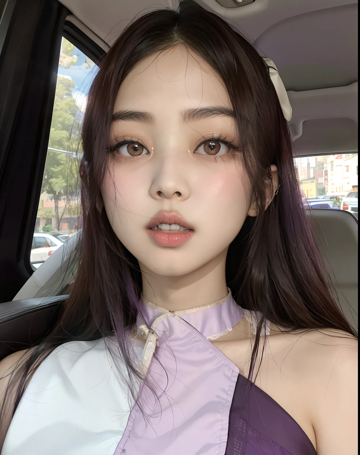 Asian woman in a car wearing a purple and white dress, Blackpink Jennie, Jaeyeon Nam, Hermosa mujer surcoreana, ulzzang, Joven y adorable rostro coreano, Heonhwa Choe, Gongbi, Jossi de Blackpink, Hermosa joven coreana, Retrato de Jossi de Blackpink, Hermosa joven coreana, Chica coreana, Sha Xi