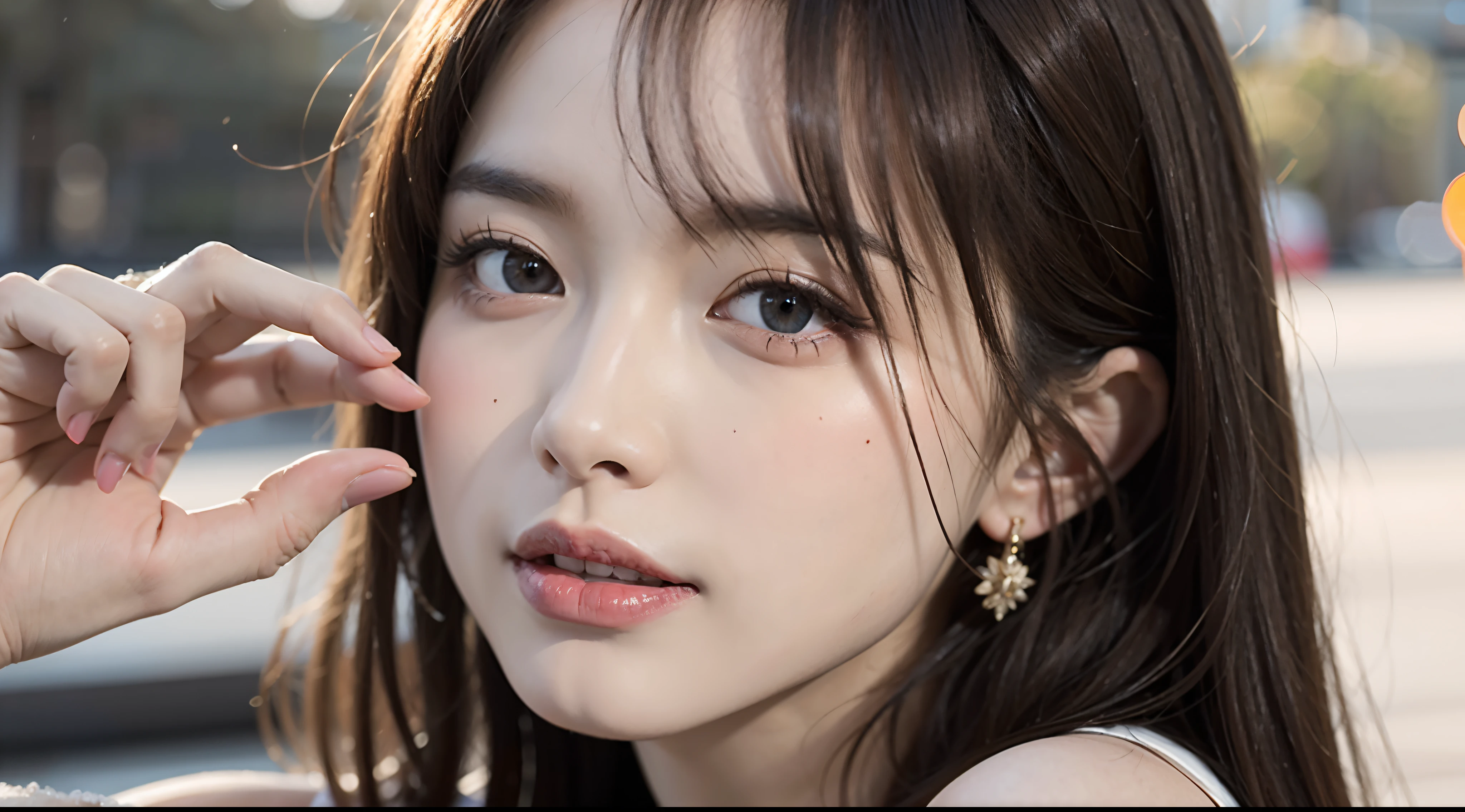 Random posture,1girl in,Seduce, Beautiful breasts, Lips, Realistic, Photo_\(Medium\), Solo, (masutepiece),(Photorealistic:1.3), Ultra-detailed, (High detailed skin:1.2),(Best Quality:1.0), (超A high resolution:1.0), (ulzzang-6500:0.3), Beautiful and clear eyes, delicate necklaces,Sunshine, (Beautiful detailed makeup), (sexually aroused blushing heavy breathing:1.0), (soft glow bloom:0.5),