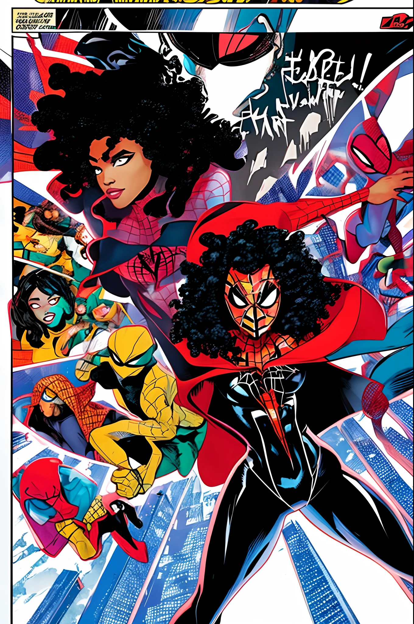 Spiderverse comic panel
[woman] with [black with white highlights ] hair,[long] hair,[black]eyes,[white]power,in the [a tall building ],pale,[17] years old,[Korean]