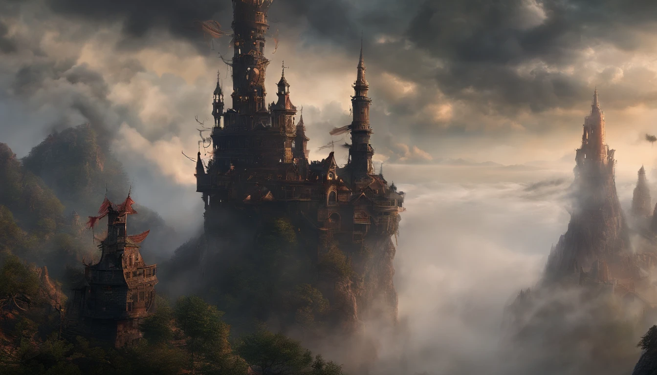 (Best quality,4K,8K,A high resolution,Masterpiece:1.2),Ultra-detailed,(Realistic,Photorealistic,photo-realistic:1.37), The boy stood at the top of a tall tower, Narrow Tower, No way, (Look down from the boy's point of view),(Stand at the top of the tower),The towers sway from side to side, Terrifying, On his own, Detailed tower structure, Dark and looming sky, The boy's eyes were filled with fear, Trembling hands, Realistic depiction of the height and thickness of the tower, Strong winds blowing, There are no other living souls around, Vast emptiness, A spiral staircase leading to the top, Rust and rot, eerie silence, Extreme altitude causes vertigo, The supernatural thinness of the tower, Dense fog obscures view, creepy atmosphera, A sense of imminent danger, The boy's heart pounded in his chest.