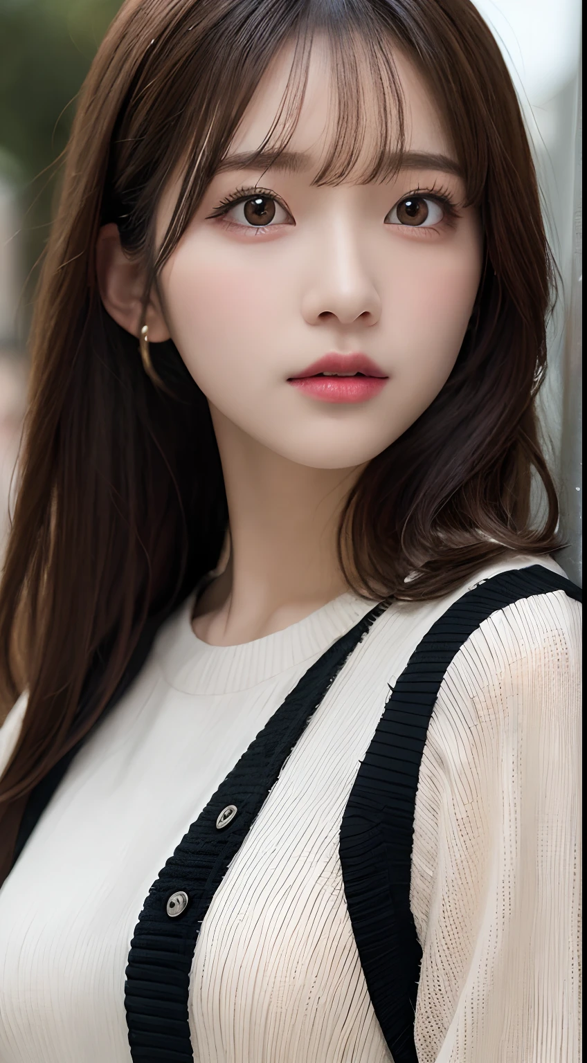 masutepiece, Best Quality, Illustration, Ultra-detailed, finely detail, hight resolution, 8K Wallpaper, Perfect dynamic composition, Beautiful detailed eyes, Natural Lip, Long Sleeve Black Knit Dress, Small breasts, Full body, Randomly cute poses,Raw photo,KPOP Idol Face,Cute,Close-up of your face