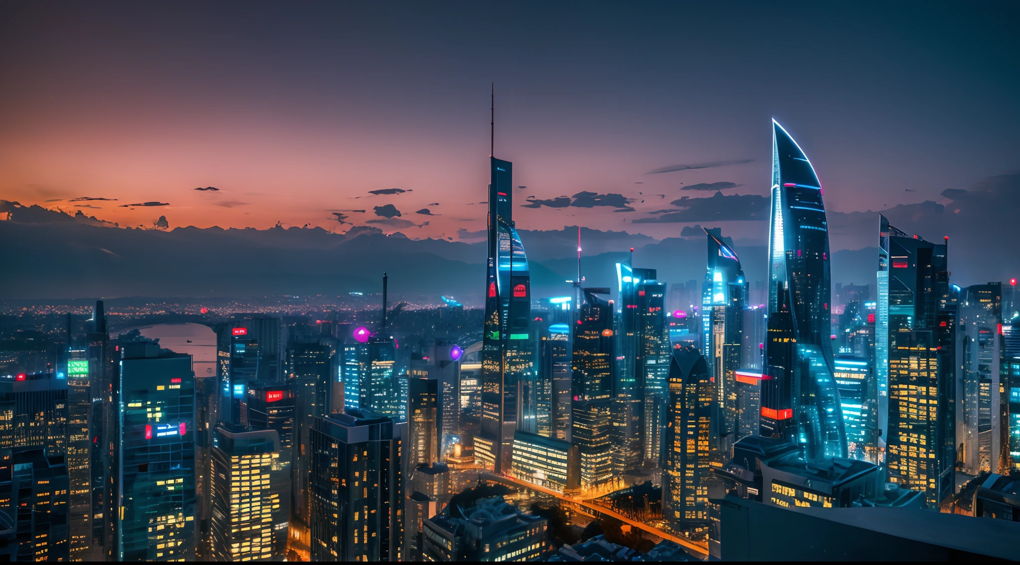 Sci-fi City, Futuristic style, sunset, landscape, cityscape, 4k, ultrahigh quality, detailed