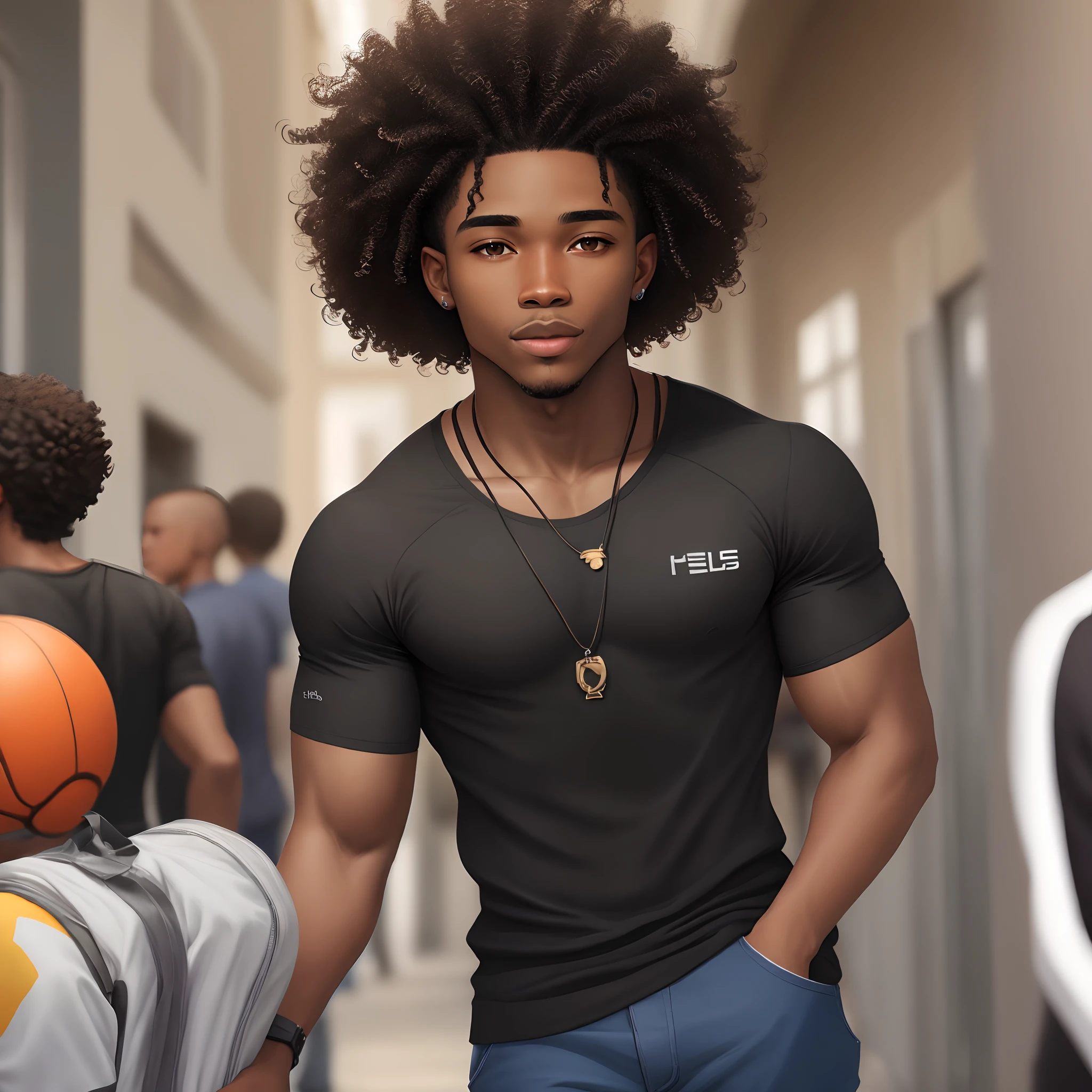 Black male black player with curly hair