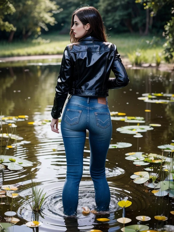 Tormented by lust, caught by surprise in the forest, Indulging your sexual fetish, drowned in a swamp, standingn. Her face is haggard and dehydrated. She is perplexed and looks around in fright.
TAGS: blurred background, (wearing jeans), leather jacket, in blouse wearing, standingn, (drowning in a swamp up to his thighs:1.3), (Short hair gathered in a ponytail),