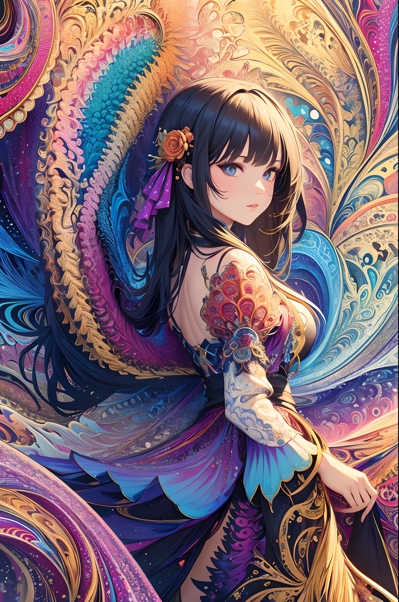 (masterpiece, top quality, best quality, official art, beautiful and aesthetic:1.2), (1girl), extreme detailed,(fractal art:1.3),colorful,highest detailed