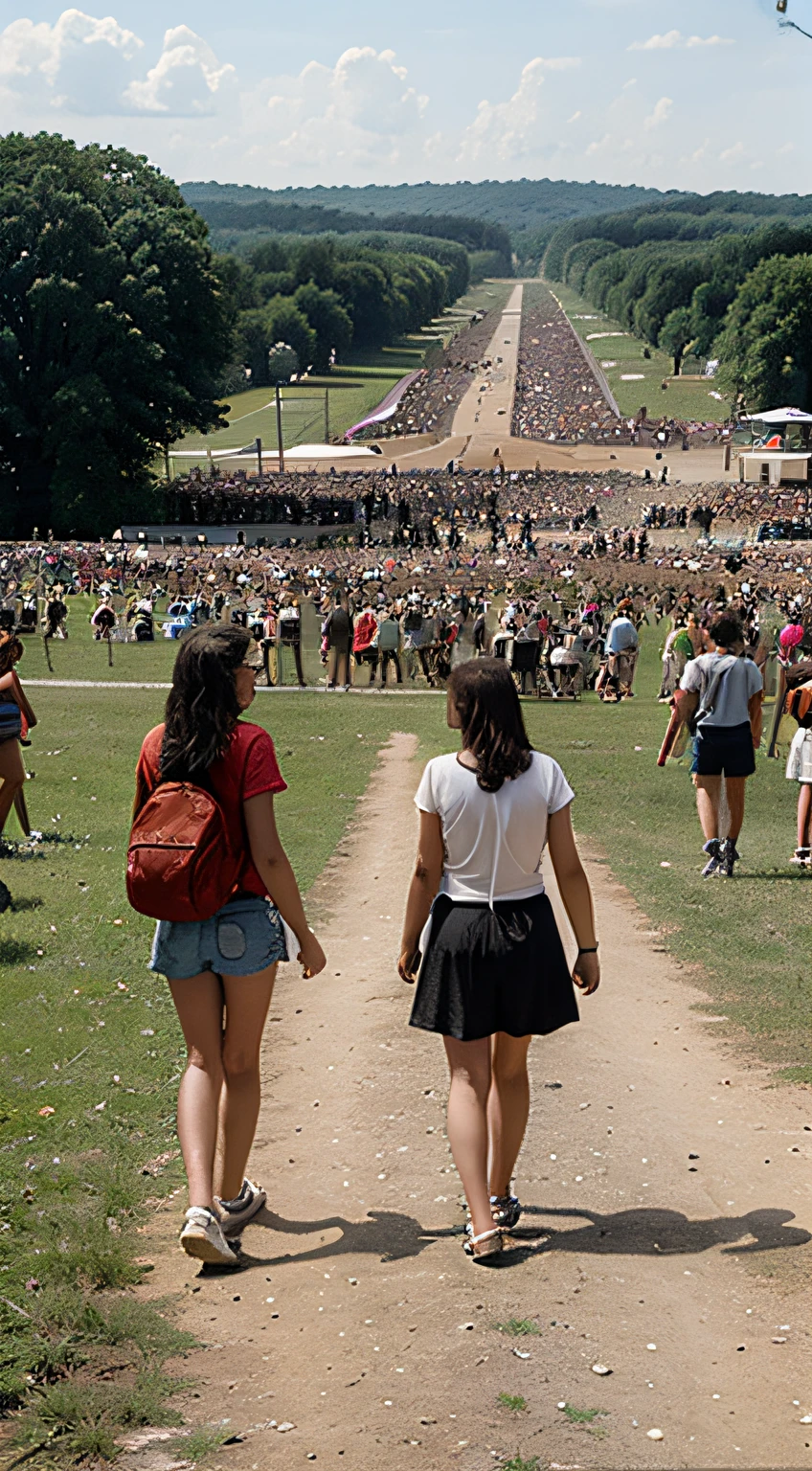 Young people begin to arrive at the place where the Woodstock festival will take place