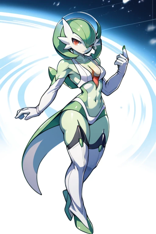 masterpiece, best quality, full body, Solo, male focus, (androgynous), furry, pectorals, pectoral cleavage, muscular, sidepec, (wide hips), huge ass, ((Gardevoir)), ((pokemon)), (off-shoulder suit), (sweater crop top), outfit-gh2, elbow gloves, thighhighs