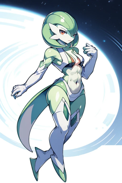 masterpiece, best quality, full body, Solo, male focus, (androgynous), furry, pectorals, pectoral cleavage, muscular, sidepec, (wide hips), huge ass, ((Gardevoir)), ((pokemon)), (off-shoulder suit), (sweater crop top), outfit-gh2, elbow gloves, thighhighs