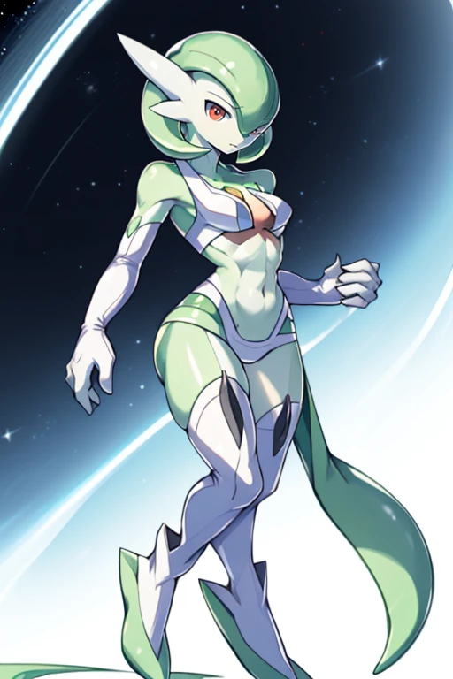 masterpiece, best quality, full body, Solo, male focus, (androgynous), furry, pectorals, pectoral cleavage, muscular, sidepec, (wide hips), huge ass, ((Gardevoir)), ((pokemon)), (off-shoulder suit), (sweater crop top), outfit-gh2, elbow gloves, thighhighs