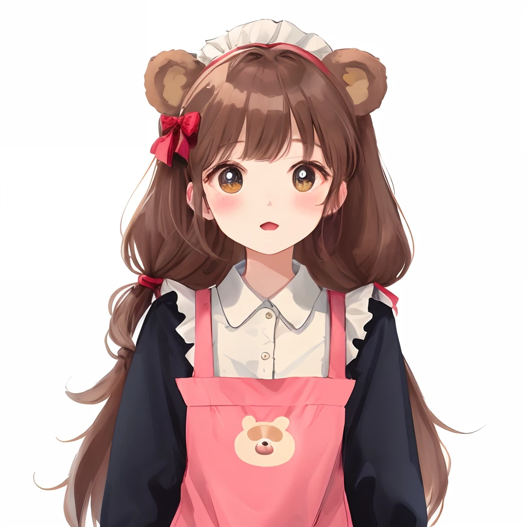kawaii、Wearing a red apron、Illustration of a bear、White background