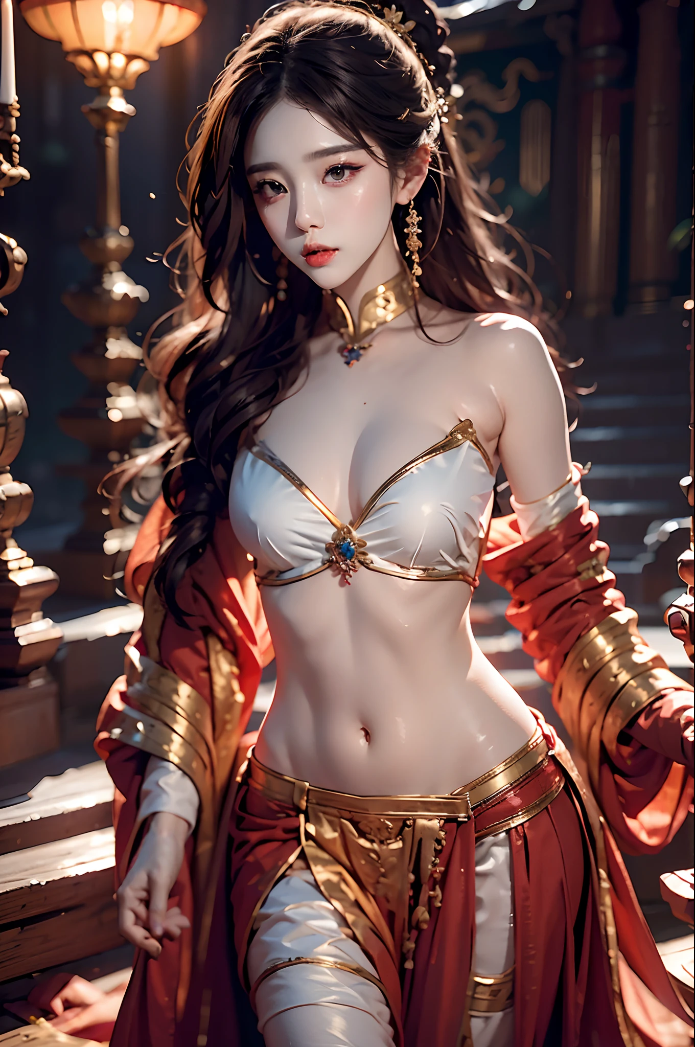 best qualtiy，tmasterpiece，超高分辨率，（realisticlying：1.4）1girll，beautiful_face，Detailed skins，full bodyesbian，yuhuoshu，jewely，独奏，耳Nipple Ring，（firey：1.3），bblurry，realisticlying，cparted lips，pureerosface_v1，ulzzang-6500-v1.1，