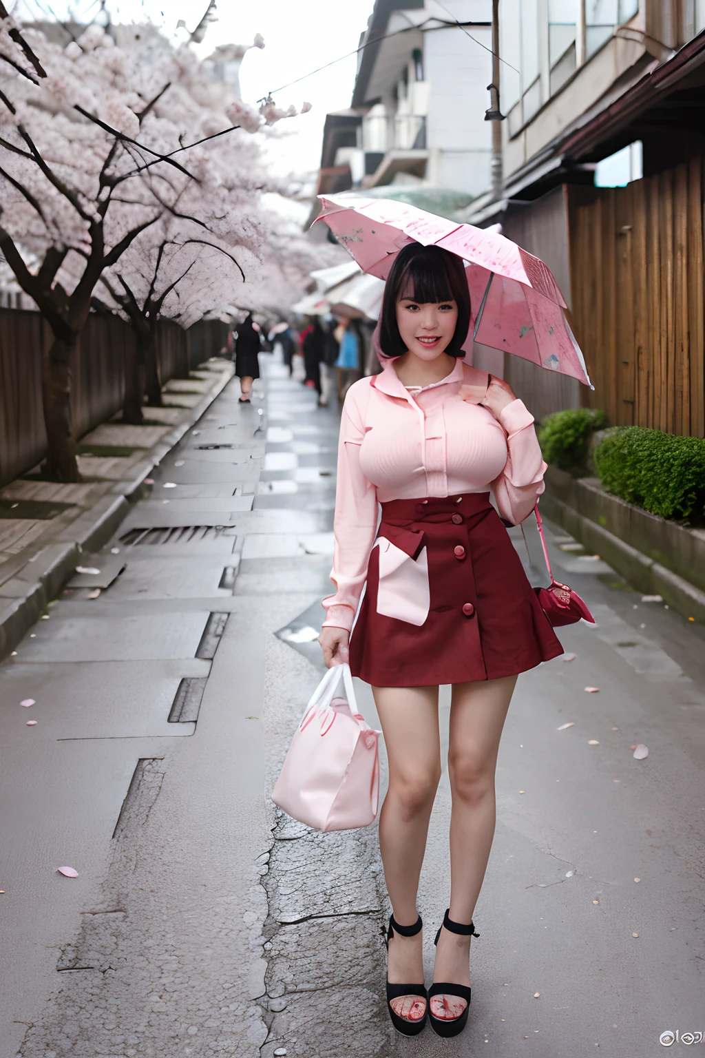 Cherry blossom And Street, many bimbo women on the street, giga_busty